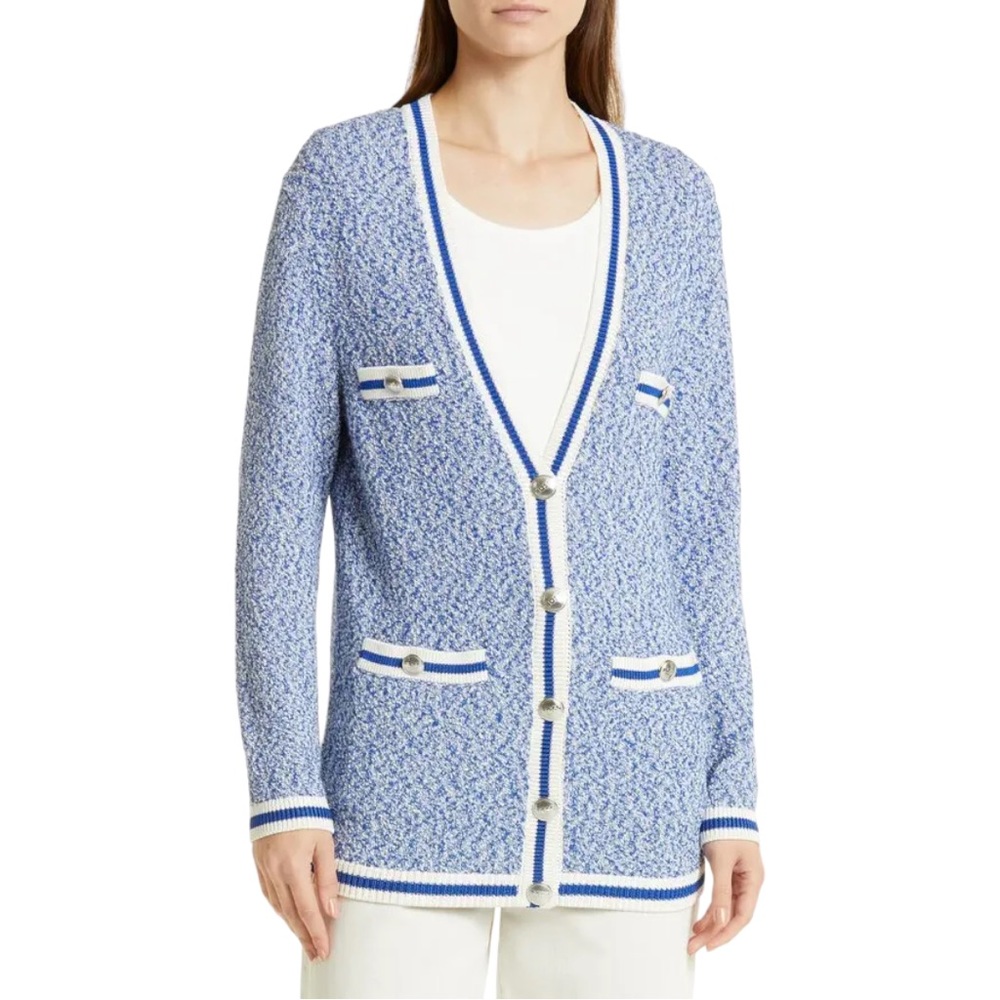 Hugo Boss Folonia Boucle Stripe Cardigan in Surf Melange (M)